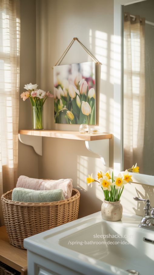 Spring Bathroom Decor Ideas with Seasonal Artwork