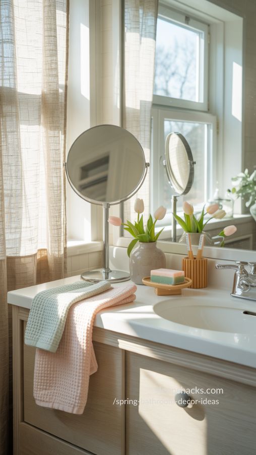 Spring Bathroom Decor Ideas with Seasonal Soaps and Candles