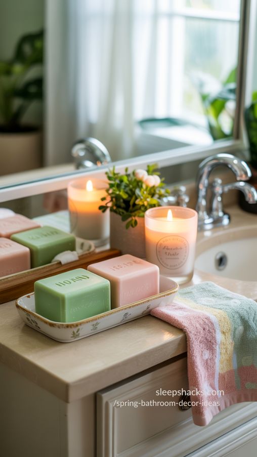 Spring Bathroom Decor Ideas with Seasonal Soaps and Candles