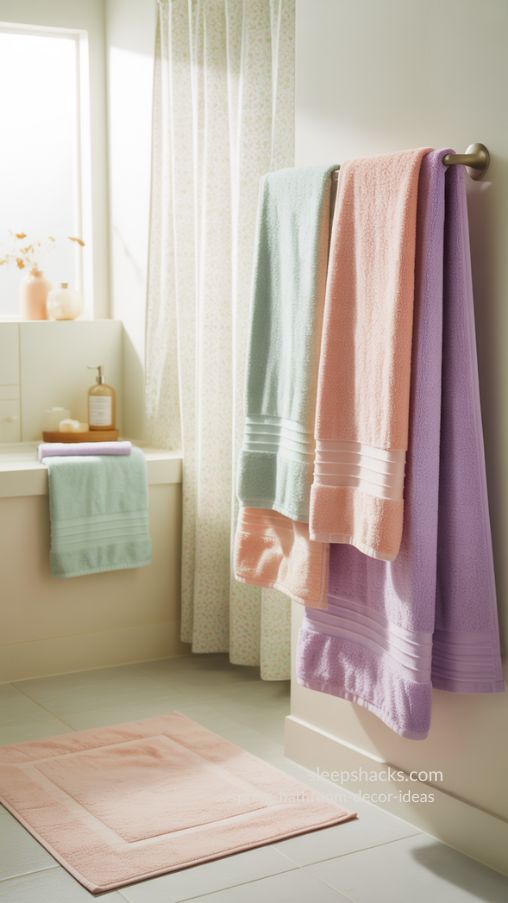 Spring Bathroom Decor Ideas with Soft Pastel Towels