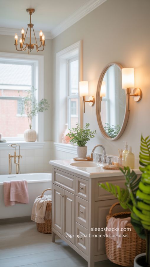 Spring Bathroom Decor Ideas with Upgraded Lighting Fixtures