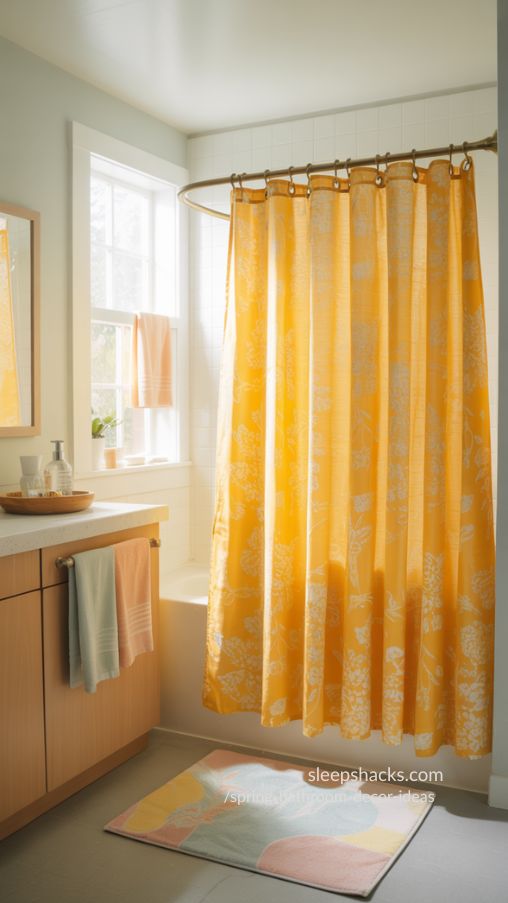 Spring Bathroom Decor Ideas with a Bold Floral Shower Curtain