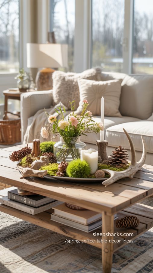 Spring Coffee Table Decor with Natural Finds – Organic and Whimsical Styling