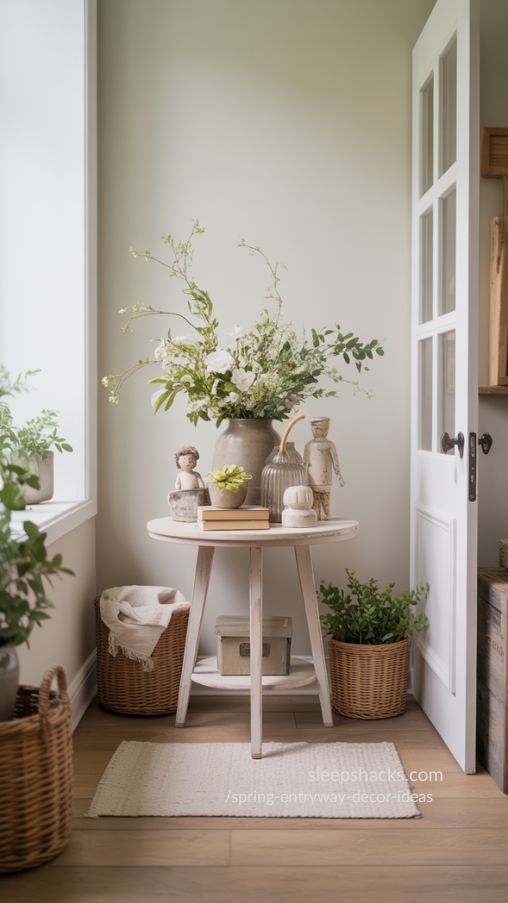 Spring Entryway Centerpiece Table with Florals and Greenery