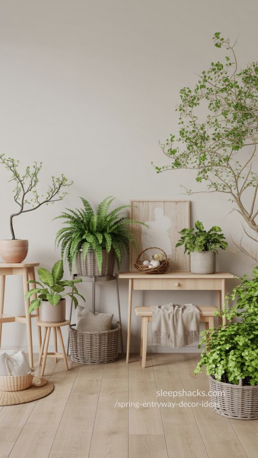 Spring Entryway with Green Accents and Playful Plants