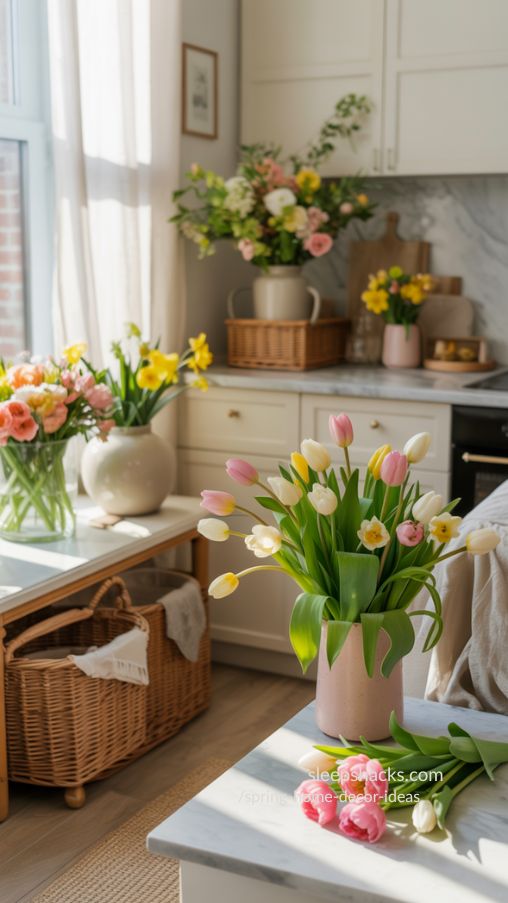 Spring Home Decor Ideas with Blooming Floral Arrangements