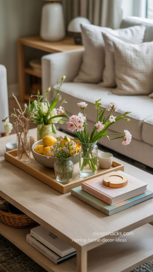 Spring Home Decor Ideas with Seasonal Coffee Table Centerpieces