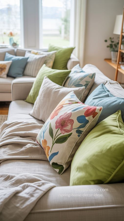 Spring Home Decor Ideas with Seasonal Throw Pillows