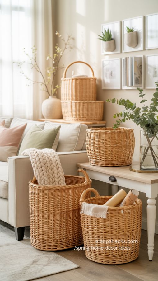 Spring Home Decor Ideas with Woven Baskets