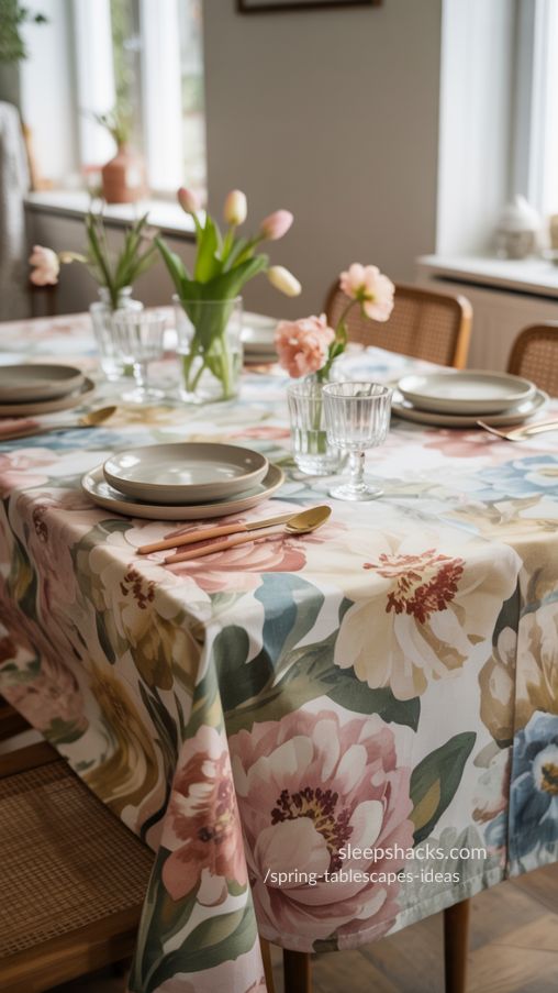 Spring Tablescapes Ideas Inspired by Floral Linens