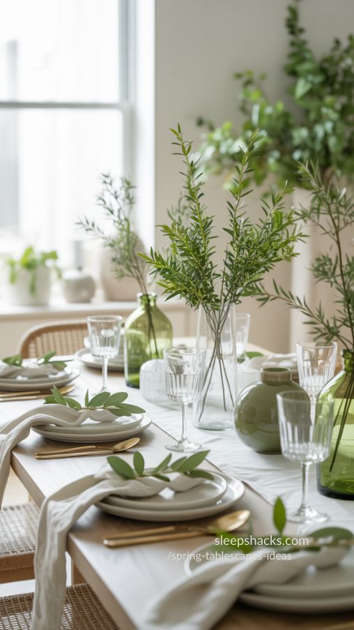 Spring Tablescapes Ideas Using Green and White Palettes