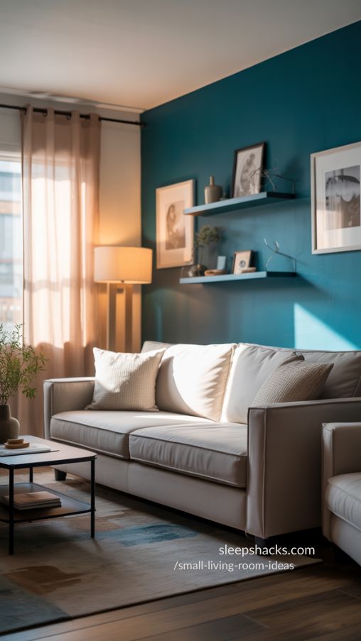 Statement Accent Wall Adding Depth to Small Living Room