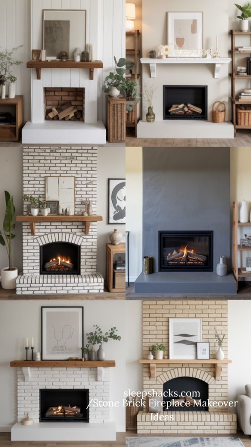 Stone Brick Fireplace Makeover with Layered Materials (2)