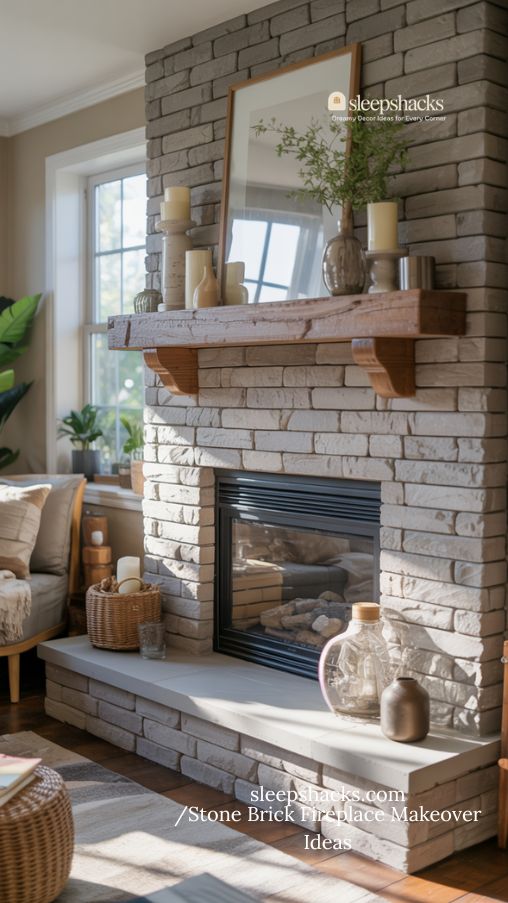 Stone Brick Fireplace Makeover with Stone Veneer