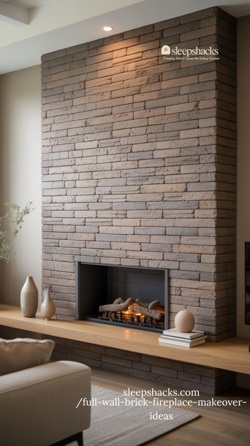 Stone Veneer Fireplace Wall for a Dramatic Brick Makeover