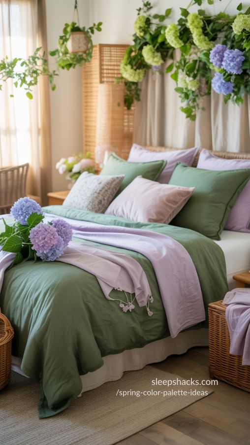 Summer Hydrangeas Deep Greens with Lavender Accents