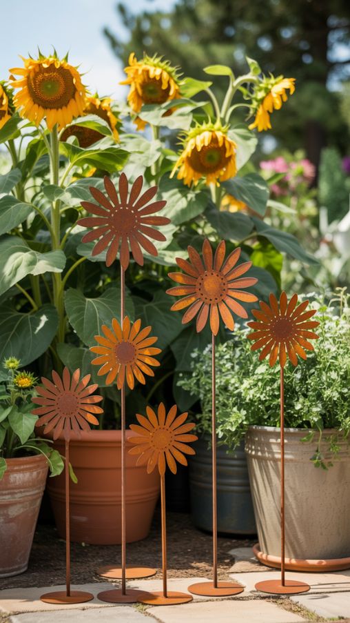 Sunflower Rusted Metal Sculptures