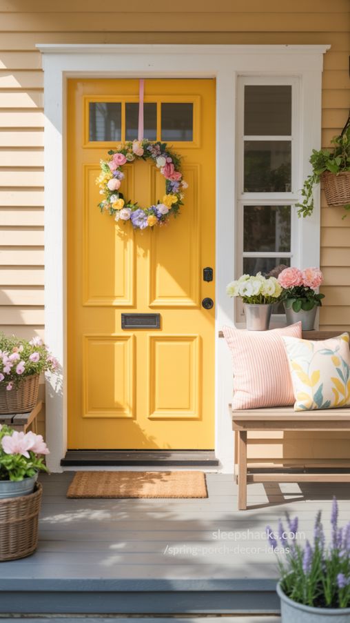 Sunshine Yellow Front Door Makeover for Spring