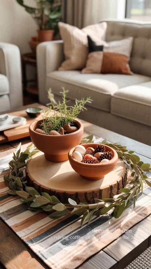 Terracotta Bowls with Seasonal Finds for Spring Coffee Table