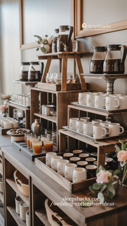 Tiered and Elevated Wedding Coffee Bar Display Ideas