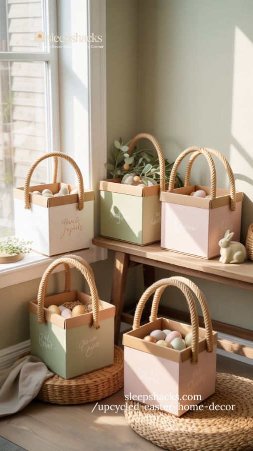 Upcycled Cereal Box Easter Baskets with Rope Handles