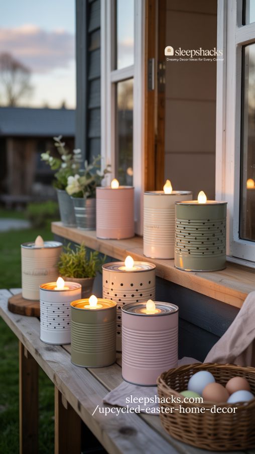 Upcycled Tin Can Lanterns Casting a Soft Evening Glow