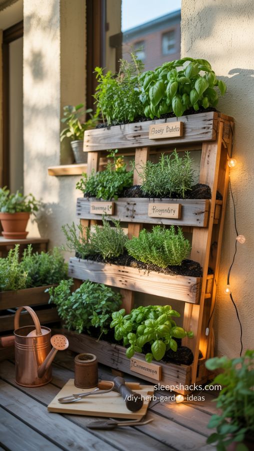 Vertical Pallet Herb Garden for Small Balcony Spaces
