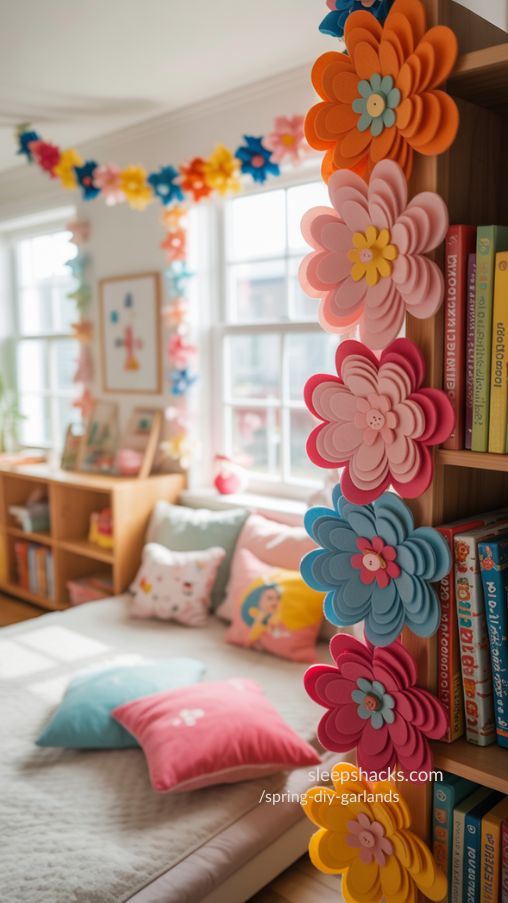 Vibrant Felt Flower Garland Brightening a Kids’ Room