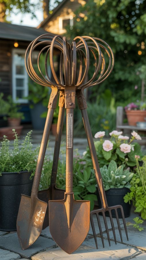 Vintage Tool Sculptures for Rustic Garden Charm
