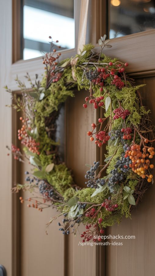 Wild Berry and Moss Woodland Wreath – Rustic Spring Decor