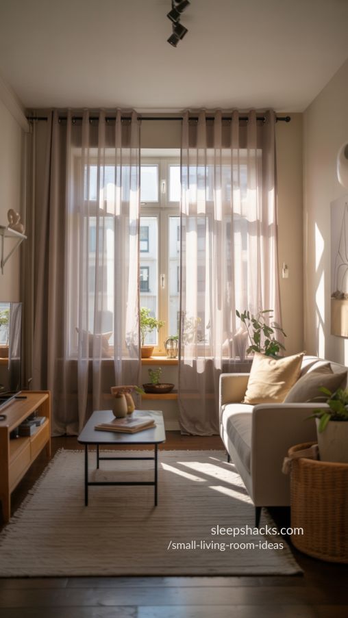Window Treatments Opening Space in Small Living Room