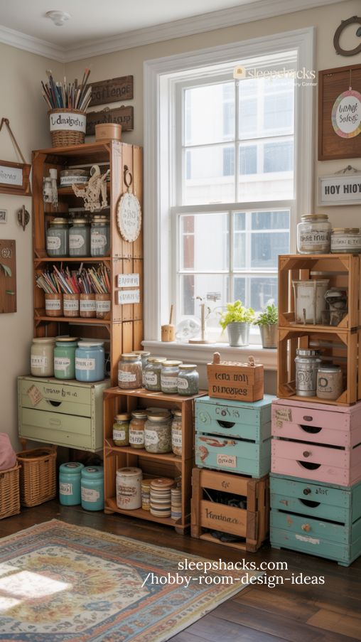 creative DIY upcycled craft room with functional personalized decor