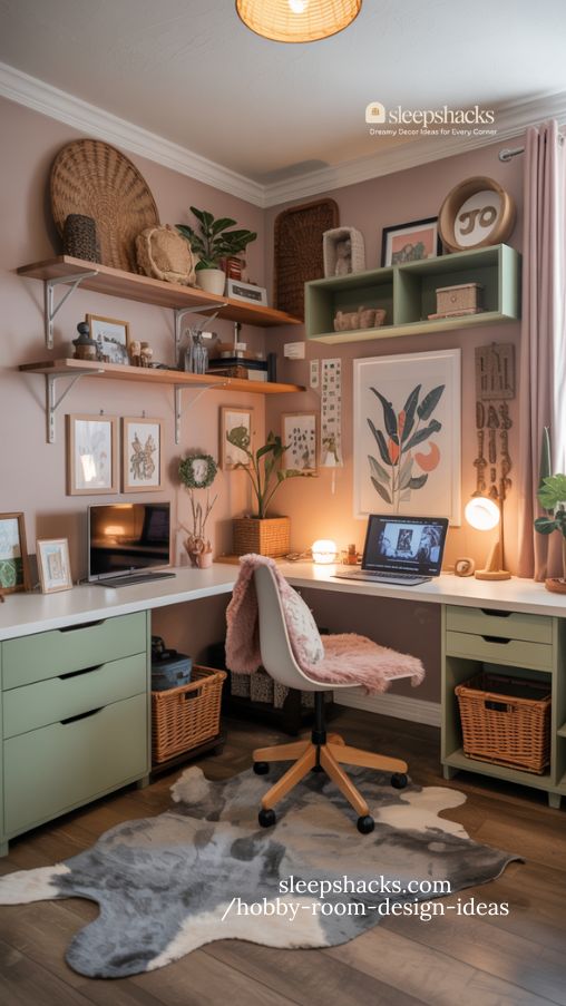 personalized hobby room with cohesive theme and intentional creative setup
