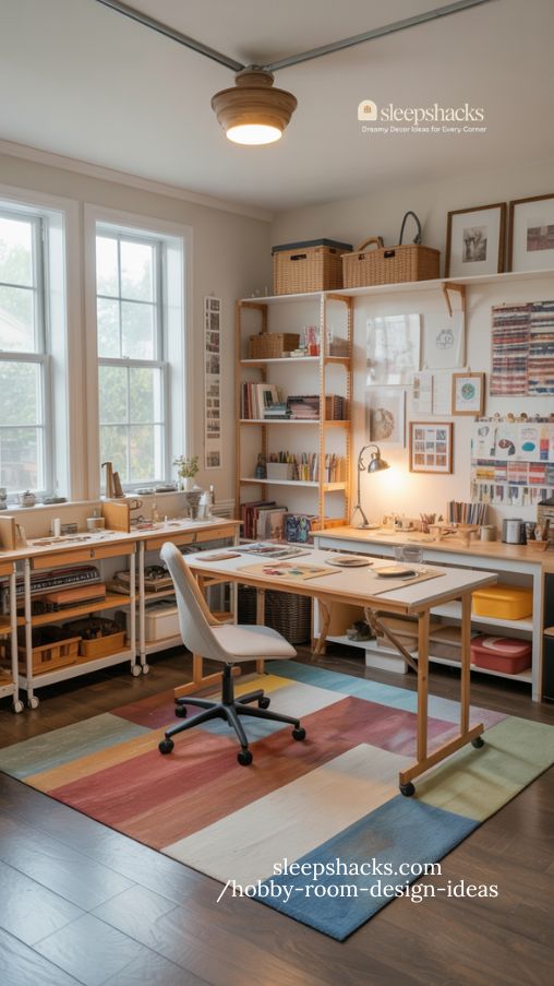 versatile multi-purpose hobby studio with organized zones and flexible creative setup