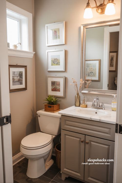 Add Artwork for Personality in a Small Guest Bathroom