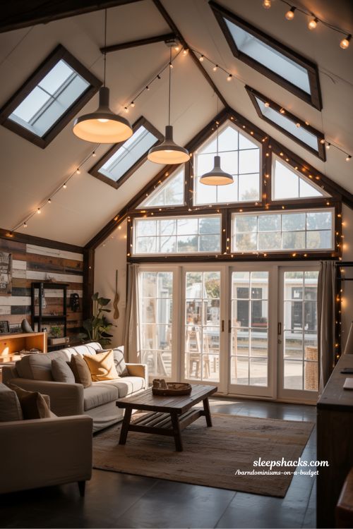 Affordable Creative Lighting Barndominium Living Space