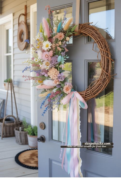 Asymmetrical Boho Easter Wreath Spring Front Porch