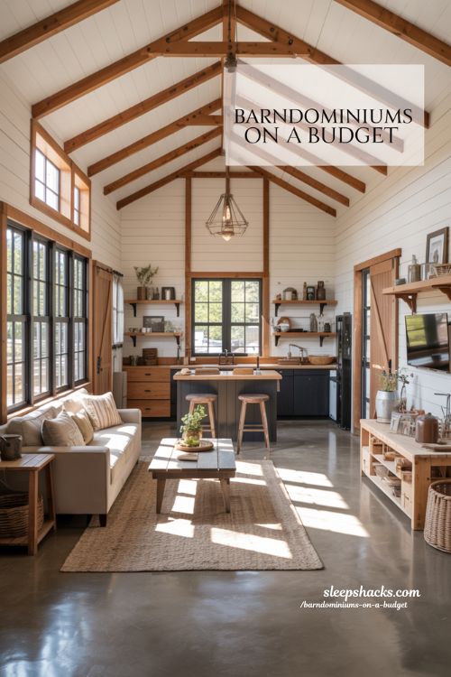 Barndominiums on a Budget Cozy Rustic Open Living Space