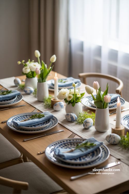 Blue & White Classic Easter Table Centerpiece Ideas