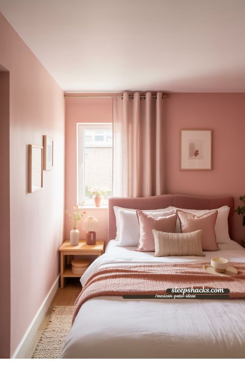Blush and White Elegant Small Bedroom With Cozy Textures