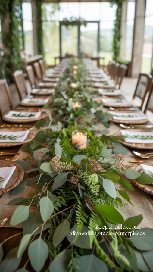 Boho Chic Greenery Runner Wedding Centerpieces