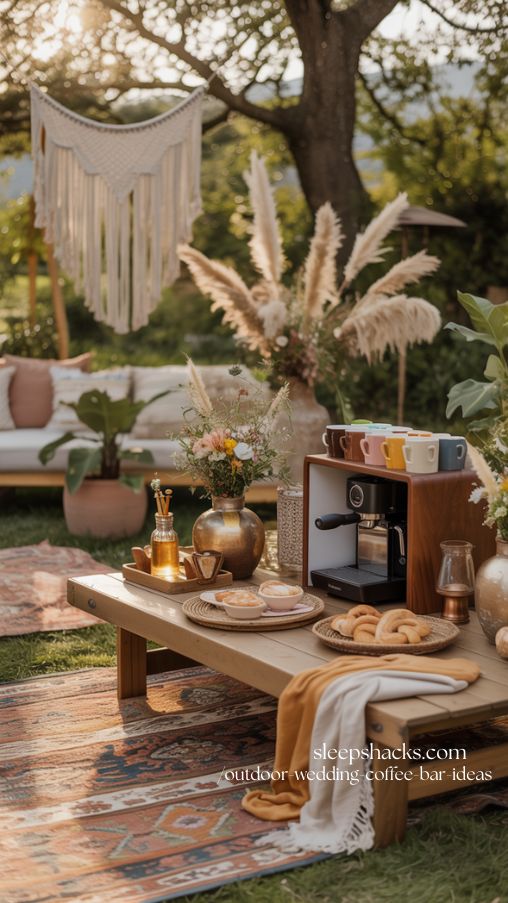 Boho Chic Outdoor Coffee Station for Wedding