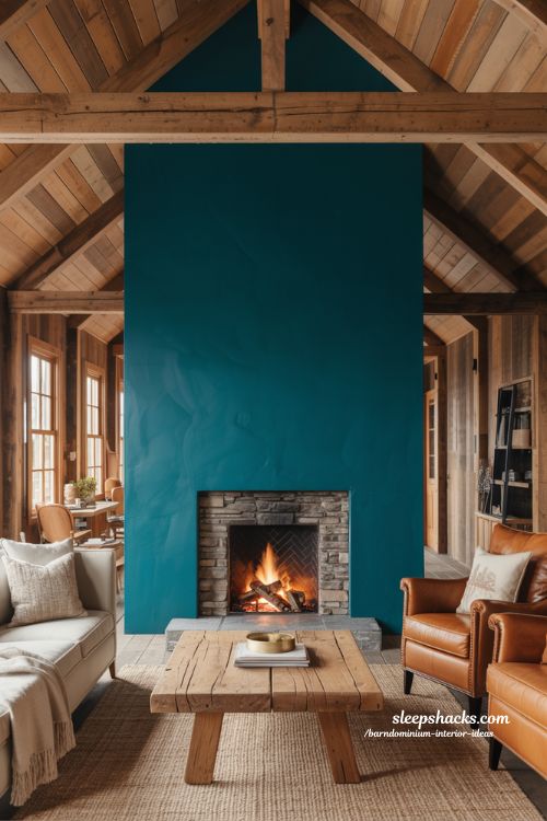 Bold Accent Wall Barndominium Interior
