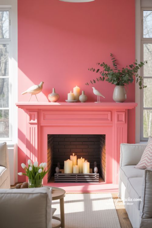 Bold Color Pop Fireplace Makeover for a Cheerful Spring Look