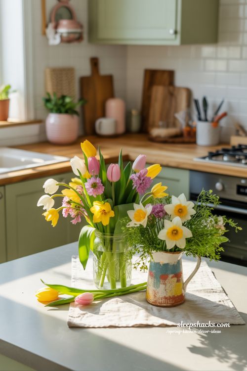 Bright Spring Floral Centerpieces for Your Kitchen Island