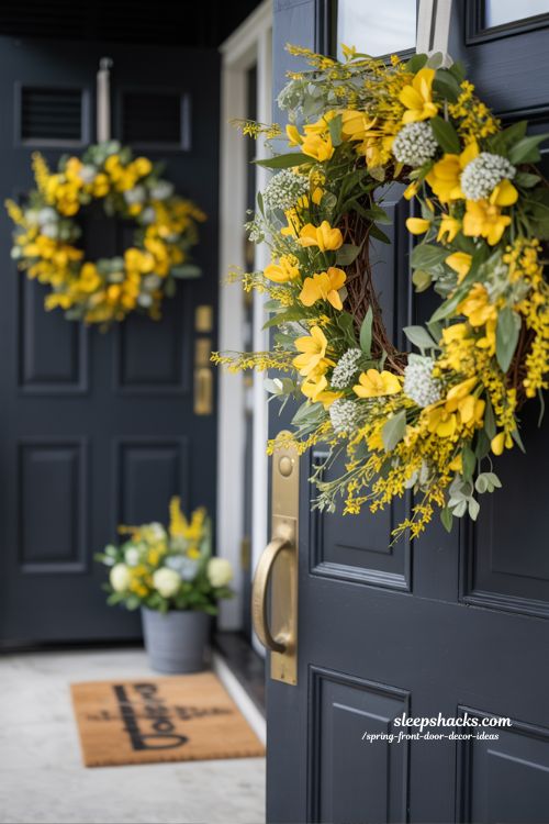 Bright Spring Front Door Decor Ideas with Bold Yellow Flowers