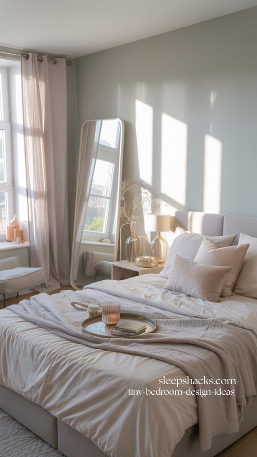 Brighten Tiny Bedrooms With Light Colors and Mirrors