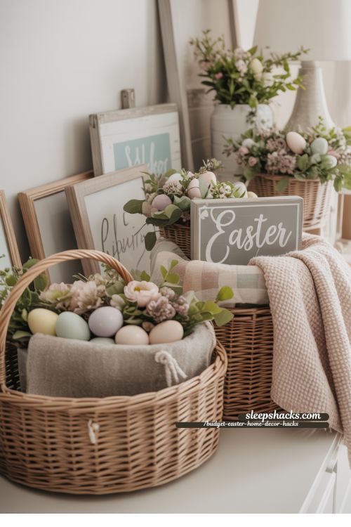 Budget Easter Home Decor Hacks with Spring and Neutral Accents