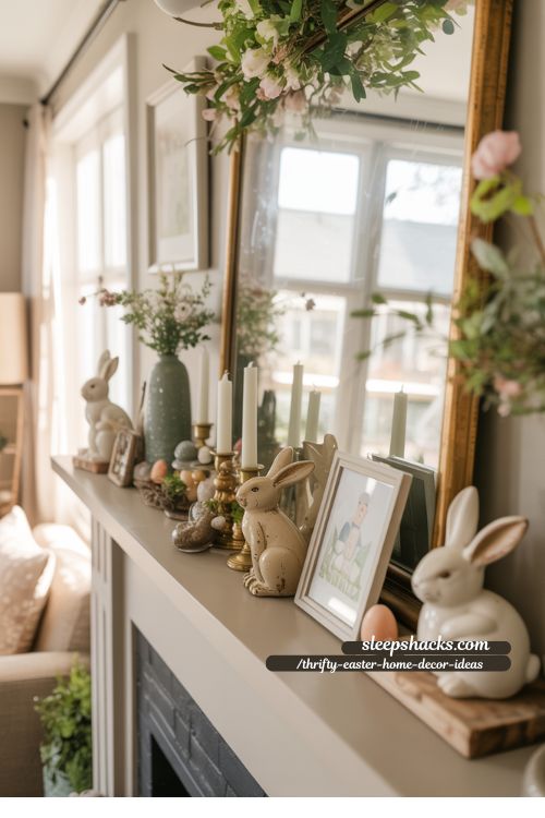 Budget-Friendly Easter Mantel Styling with Thrifted Finds