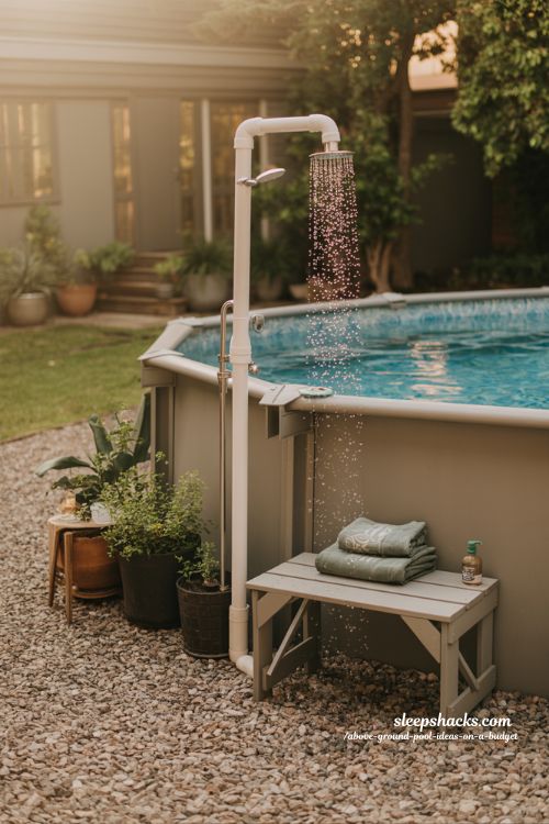 Budget-Friendly Outdoor Shower Above Ground Pool Backyard Idea